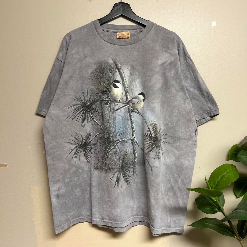 Vintage The Mountain Birds On A Branch Tie Dye Shirt Mens XL Grey Blue 2000s